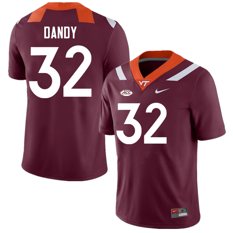 Men #32 Deric Dandy Virginia Tech Hokies College Football Jerseys Stitched-Maroon